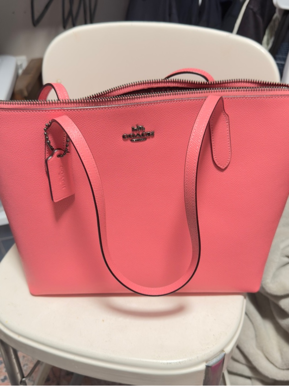 Coach Pink Leather Tote with Signature Plaque *EUC